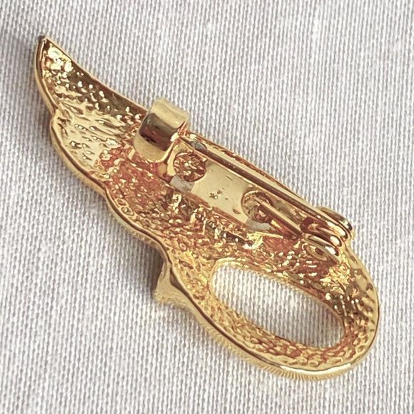 Gold Tone Pendant Brooch Scatter Pin Wing Shape Solitary Tiny Clear Stone - Picture 6 of 7